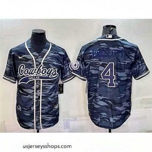 Magnificent Dallas Cowboys 4 Dak Prescott Grey Navy Camo With Patch Cool Base Stitched Baseball Jersey