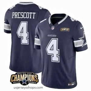 Sensational Dallas Cowboys 4 Dak Prescott Navy 2023 F.U.S.E  NFC East Champions Patch Stitched Football Jersey