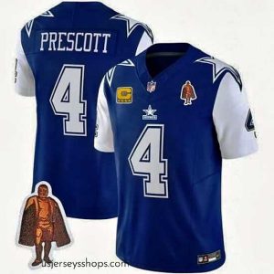 Glamorous Dallas Cowboys 4 Dak Prescott Navy 2023 F.U.S.E  With Walter Payton Patch And 4 Star C Patch Vapor Limited Stitched Football Jersey