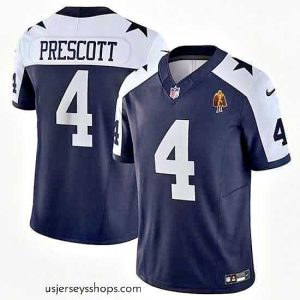 Exquisite Dallas Cowboys 4 Dak Prescott Navy 2023 F.U.S.E  With Walter Payton Patch Thanksgiving Limited Stitched Football Jersey