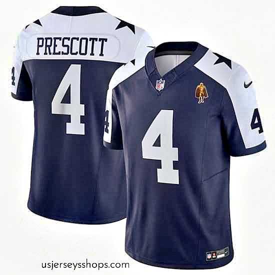 Exquisite Dallas Cowboys 4 Dak Prescott Navy 2023 F.U.S.E With Walter Payton Patch Thanksgiving Limited Stitched Football Jersey