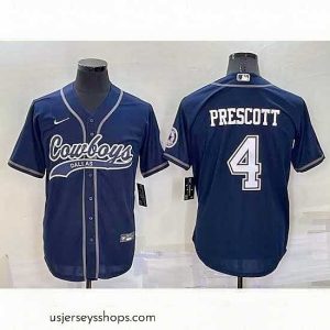 Captivating Dallas Cowboys 4 Dak Prescott Navy Cool Base Stitched Baseball Jersey