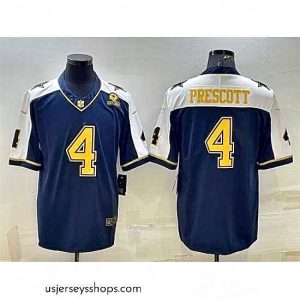 Captivating Dallas Cowboys 4 Dak Prescott Navy Gold Edition With 1960 Patch Limited Stitched Football Jersey