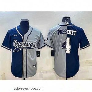 Sensational Dallas Cowboys 4 Dak Prescott Navy Grey Split With Patch Cool Base Stitched Baseball Jersey