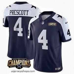Magnificent Dallas Cowboys 4 Dak Prescott Navy White 2023 F.U.S.E  NFC East Champions Patch Stitched Football Jersey