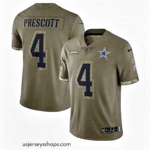 Glamorous Dallas Cowboys 4 Dak Prescott Olive 2022 Salute To Service Limited Stitched Jersey