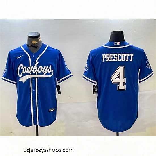 Stellar Dallas Cowboys 4 Dak Prescott Royal With Patch Cool Base Stitched Baseball Jersey