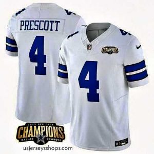 Glamorous Dallas Cowboys 4 Dak Prescott White 2023 F.U.S.E  NFC East Champions Patch Stitched Football Jersey
