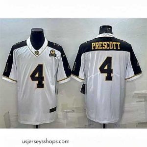 Stunning Dallas Cowboys 4 Dak Prescott White Gold With 1960 Patch Thanksgiving Vapor Untouchable Limited Stitched Football Jersey