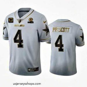 Captivating Dallas Cowboys 4 Dak Prescott White Golden Edition With 1960 Patch Limited Stitched Jersey