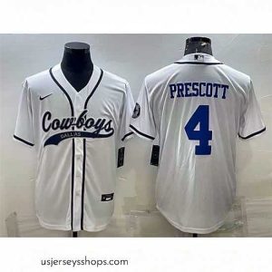 Stellar Dallas Cowboys 4 Dak Prescott White With Patch Cool Base Stitched Baseball Jersey