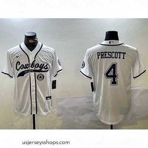 Stellar Dallas Cowboys 4 White Team With Patch Cool Base Stitched Baseball Jersey 1