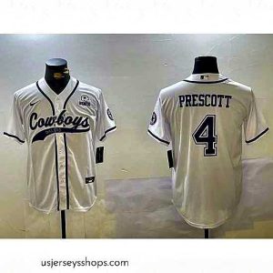Glamorous Dallas Cowboys 4 White Team With Patch Cool Base Stitched Baseball Jersey 2