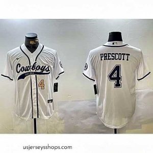 Stellar Dallas Cowboys 4 White Team With Patch Cool Base Stitched Baseball Jersey 3