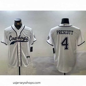 Glamorous Dallas Cowboys 4 White Team With Patch Cool Base Stitched Baseball Jersey 7