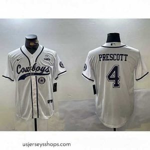 Exquisite Dallas Cowboys 4 White Team With Patch Cool Base Stitched Baseball Jersey