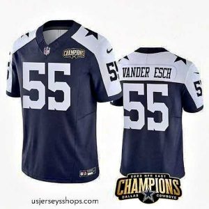 Alluring Dallas Cowboys 55 Leighton Vander Esch Navy White 2023 F.U.S.E  NFC East Champions Patch Stitched Football Jersey