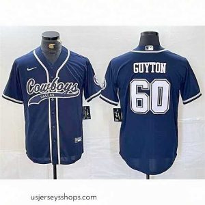 Stunning Dallas Cowboys 60 Tyler Guyton Navy Cool Base Stitched Baseball Jersey