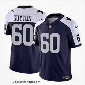 Stunning Dallas Cowboys 60 Tyler Guyton Navy White 2024 Draft F.U.S.E Thanksgiving Vapor Untouchable Limited Stitched Football Jersey