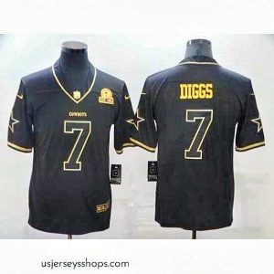 Captivating Dallas Cowboys 7 Trevon Diggs Black 60th Seasons Patch Golden Edition Stitched NFL Nike Limited Jersey
