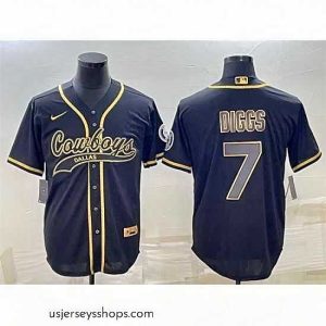 Magnificent Dallas Cowboys 7 Trevon Diggs Black Gold With Patch Cool Base Stitched Baseball Jersey