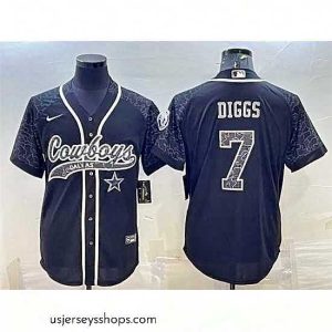 Exquisite Dallas Cowboys 7 Trevon Diggs Black Reflective With Patch Cool Base Stitched Baseball Jersey