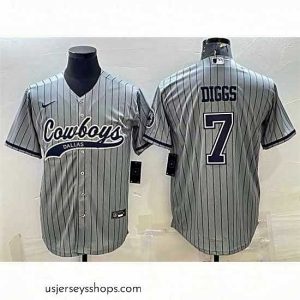 Glamorous Dallas Cowboys 7 Trevon Diggs Grey With Patch Cool Base Stitched Baseball Jersey