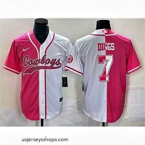 Sensational Dallas Cowboys 7 Trevon Diggs Pink White Split Cool Base Stitched Baseball Jersey