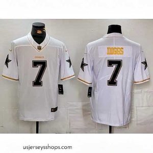 Alluring Dallas Cowboys 7 Trevon Diggs White Golden Edition Limited Stitched Football Jersey