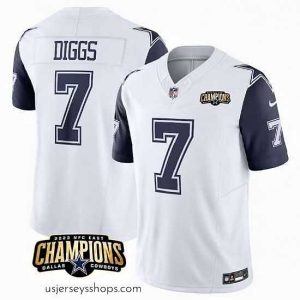 Captivating Dallas Cowboys 7 Trevon Diggs White Navy 2023 F.U.S.E  NFC East Champions Patch Stitched Football Jersey