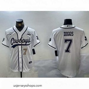 Magnificent Dallas Cowboys 7 Trevon Diggs White With Patch Cool Base Stitched Baseball Jersey 1