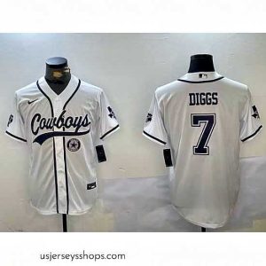 Captivating Dallas Cowboys 7 Trevon Diggs White With Patch Cool Base Stitched Baseball Jersey 2