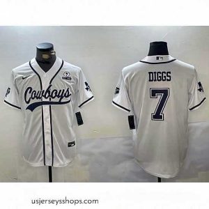 Magnificent Dallas Cowboys 7 Trevon Diggs White With Patch Cool Base Stitched Baseball Jersey