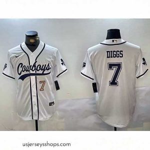 Stellar Dallas Cowboys 7 Trevon Diggs White With Patch Cool Base Stitched Baseball Jersey 9