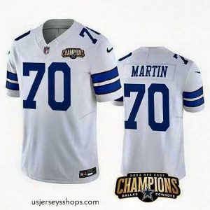 Stellar Dallas Cowboys 70 Zack Martin White 2023 F.U.S.E  NFC East Champions Patch Stitched Football Jersey