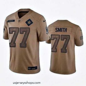 Exquisite Dallas Cowboys 77 Tyron Smith 2023 Brown Salute To Service Limited Stitched Football Jersey