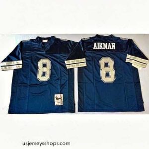 Magnificent Dallas Cowboys 8 Troy Aikman Blue M&N Throwback Jersey