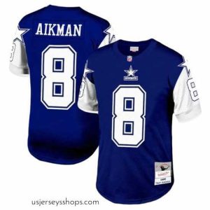 Stellar Dallas Cowboys 8 Troy Aikman Navy 1995 Mitchell  26 Ness Stitched Football Jersey