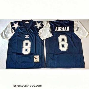 Captivating Dallas Cowboys 8 Troy Aikman Navy Thanksgiving M&N Throwback Jersey
