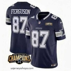 Stunning Dallas Cowboys 87 Jake Ferguson Navy 2023 F.U.S.E  NFC East Champions Patch Stitched Football Jersey