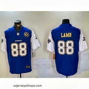 Stellar Dallas Cowboys 88 CeeDee Lamb 2024 F.U.S.E Navy Gold With Texas 26 John Madden Patch Stitched Football Jersey