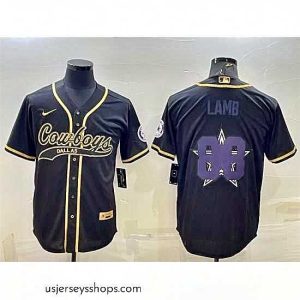 Magnificent Dallas Cowboys 88 CeeDee Lamb Black Gold Team Big Logo With Patch Cool Base Stitched Baseball Jersey