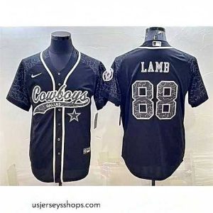 Alluring Dallas Cowboys 88 CeeDee Lamb Black Reflective With Patch Cool Base Stitched Baseball Jersey