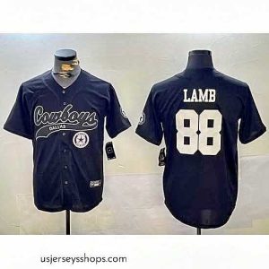 Alluring Dallas Cowboys 88 CeeDee Lamb Black With Patch Cool Base Stitched Baseball Jersey 1