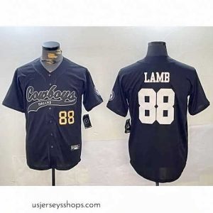 Exquisite Dallas Cowboys 88 CeeDee Lamb Black With Patch Cool Base Stitched Baseball Jersey 2