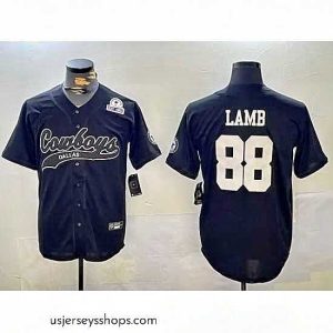 Stellar Dallas Cowboys 88 CeeDee Lamb Black With Patch Cool Base Stitched Baseball Jersey 3