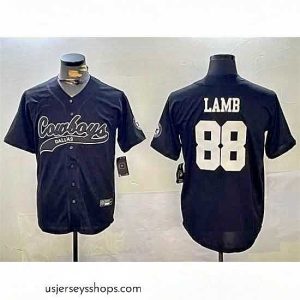 Captivating Dallas Cowboys 88 CeeDee Lamb Black With Patch Cool Base Stitched Baseball Jersey