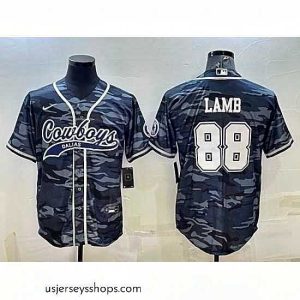 Glamorous Dallas Cowboys 88 CeeDee Lamb Grey Camo With Patch Cool Base Stitched Baseball Jersey