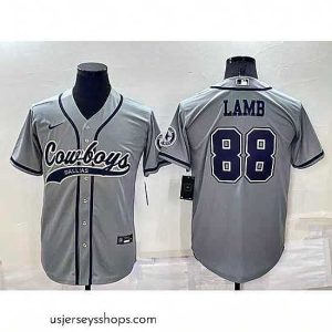 Magnificent Dallas Cowboys 88 CeeDee Lamb Grey Cool Base Stitched Baseball Jersey