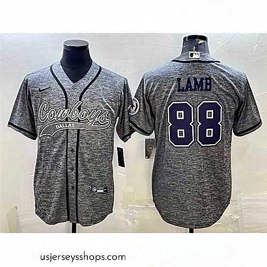 Stunning Dallas Cowboys 88 CeeDee Lamb Grey With Patch Cool Base Stitched Baseball JerseyS